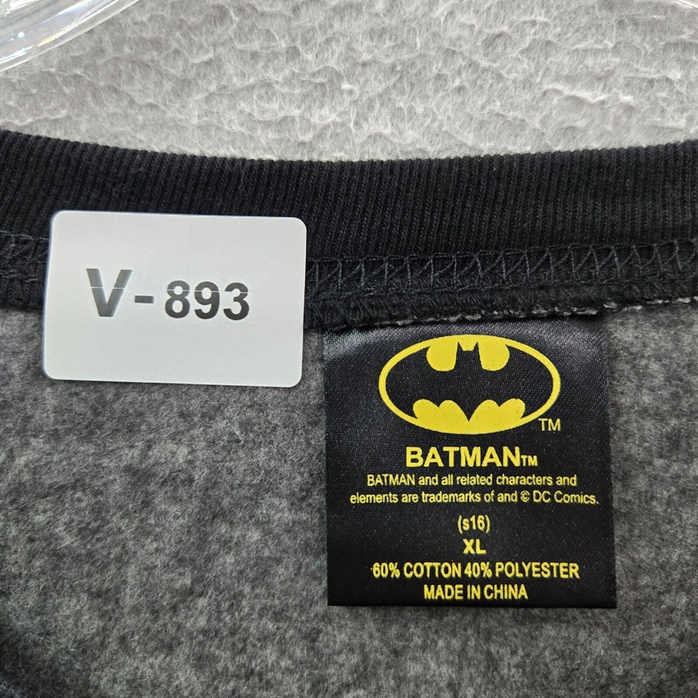 Batman Boys Sweatshirt XL Gray Logo Raglan Long Sleeve Fleece Pullover NWT - Picture 2 of 8